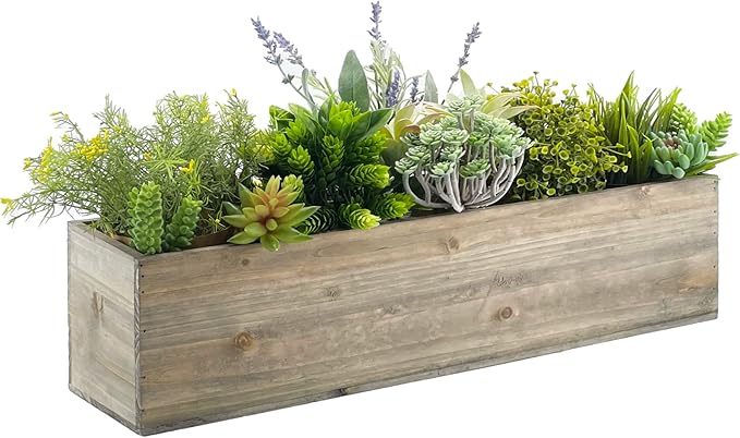CYS EXCEL Rectangle Wood Planter Box with Removable Plastic Liner (H:6" Open:23"x6") | Multiple Size Choices Wood Rectangular Planter | Indoor Decorative Window Box