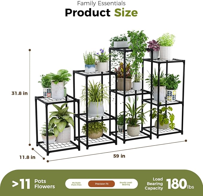 Bamworld Plant Stands Indoor 4 Sets Plant Shelves Outdoor Metal Plant Holder for Multiple Plants Flower Stands Window