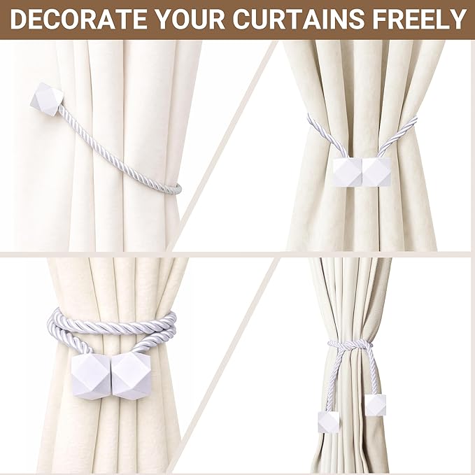 Hion Magnetic Curtain Tiebacks White 6 Pack, Curtain Tiebacks Buckles Holdbacks Holders Hooks Clip for Home Bedroom Office Decorative Thick or Thin Curtain
