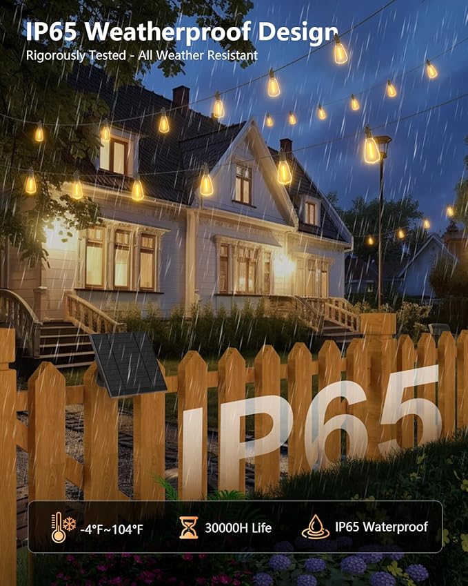 Brightown 100FT Solar String Lights Outdoor Waterproof with Remote, 31+2 LED Shatterproof Bulbs, Dimmable & Timable, 3 Light Modes - Commercial Grade Patio Lights for Garden Backyard Party Decor