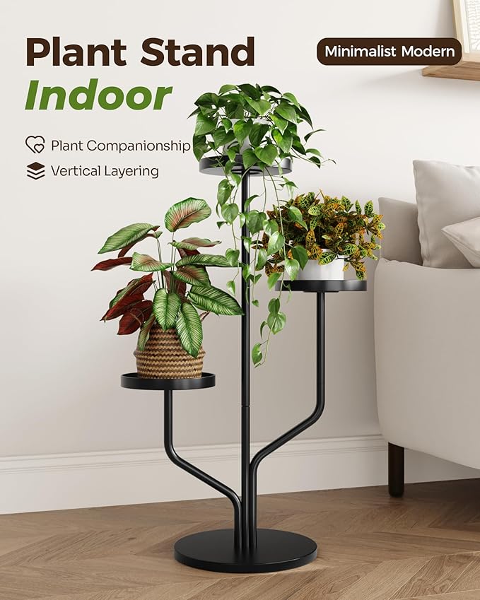 Bamworld 3 Tier Plant Stand Indoor Outdoor Metal Plant Shelf for Multiple Plants Pots Tier Tall Flower Holder for Living Room,Bedroom Decor,Balcony,Black