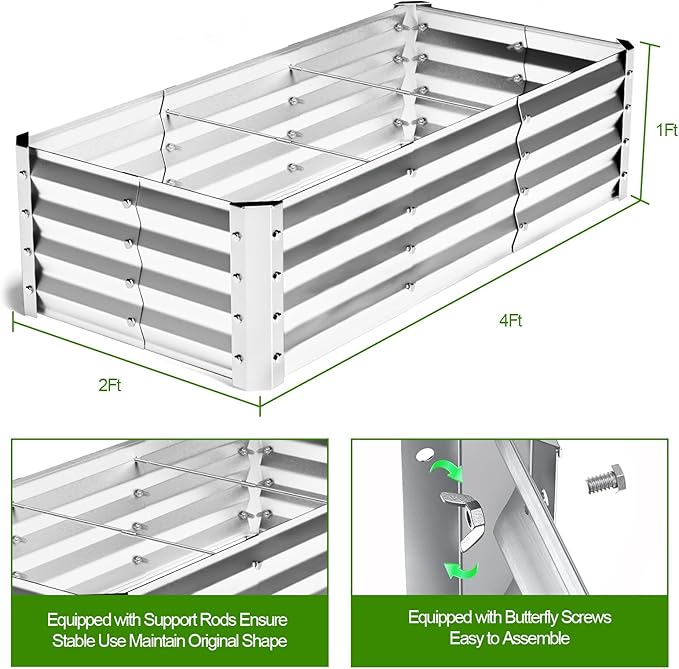 Highpro Galvanized Raised Garden Bed Kit, 4×2×1ft Planter Box for Outdoor Gardening and Planting, Large Bottomless Metal for Vegetables, Herb, Fruits, Flower, Silver