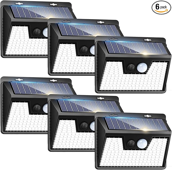 Peasur Solar Lights Outdoor Motion Sensor, 6 Pack 140 LED Solar Powered Fence Light Waterproof, 3 Modes Security Wall Lighting for Outside Yard Deck Garden