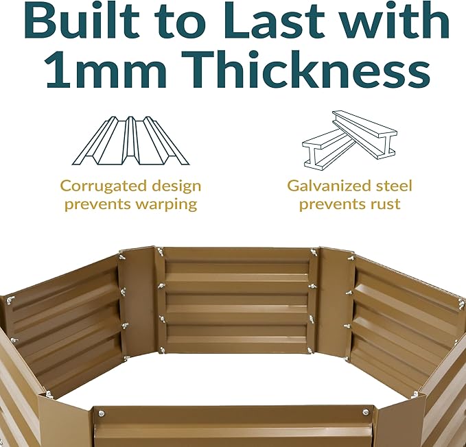 Sunnydaze 11.75" H Raised Metal Garden Bed - Galvanized Raised Garden Bed Outdoor for Vegetables and Flowers - Brown - Hexagon