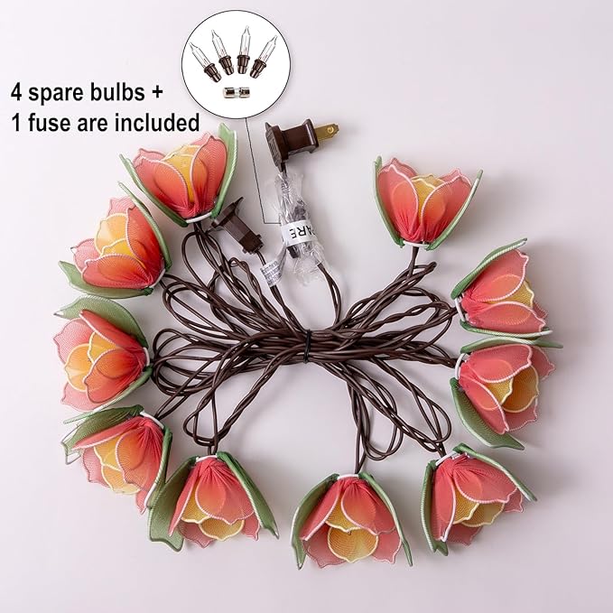 Decorative String Lights Plug in with 10 Incandescent Bulbs, Flower Garland Fairy Lights Connectable Weatherproof Outdoor Indoor for Wedding Garden Pergola Bedroom Porch Floral Home Decor (Multicolor)
