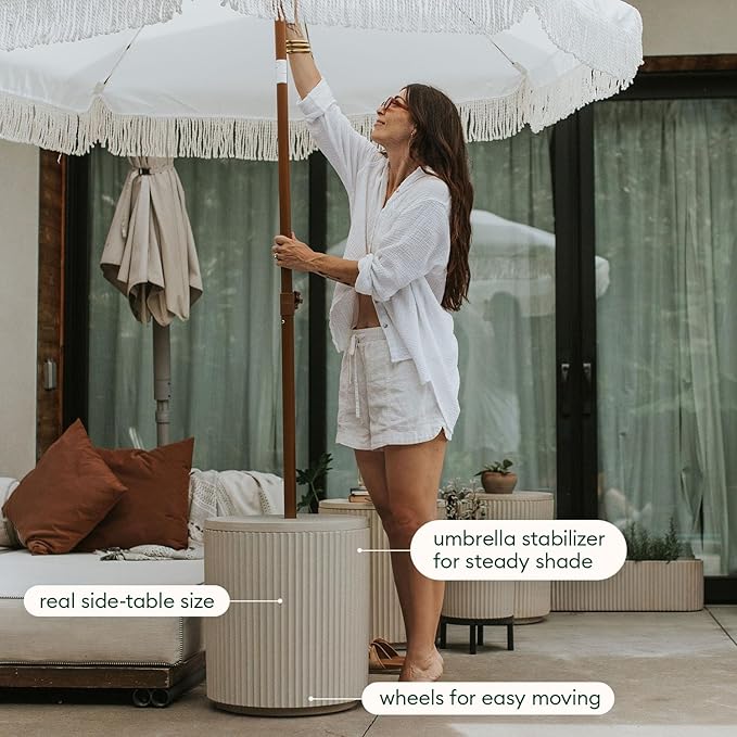 Veradek Umbrella Side Table - Outdoor Patio Table with Umbrella Hole for Porch/Patio | Durable Plastic-Stone Composite Material & Easy Assembly | Modern Coffee, Picnic or Poolside Table