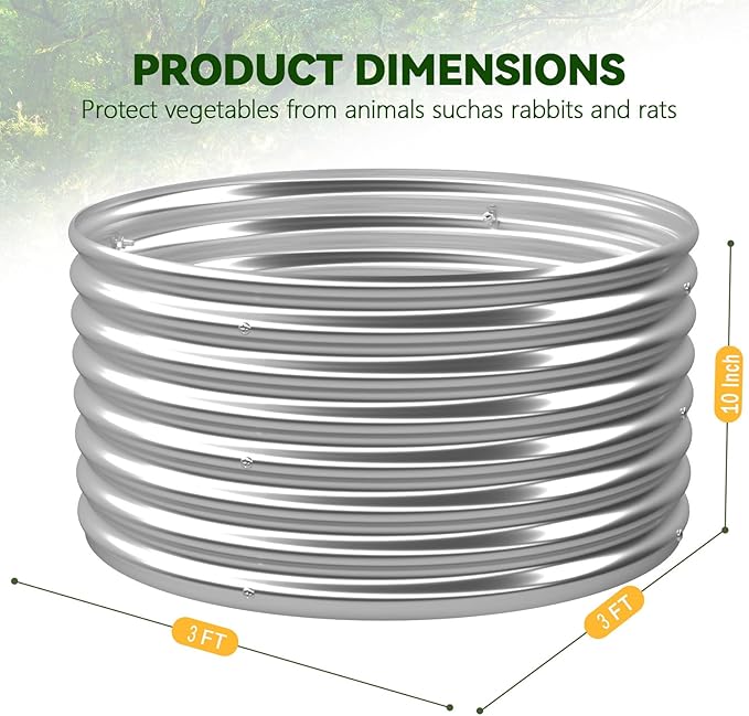 4 Pack 3x3FT Round Raised Beds for Gardening, Corrugated Galvanized Steel Raised Garden Bed, Outdoor Metal Above Ground Garden Bed for Vegetables and Flowers-3x3FTx10Inch