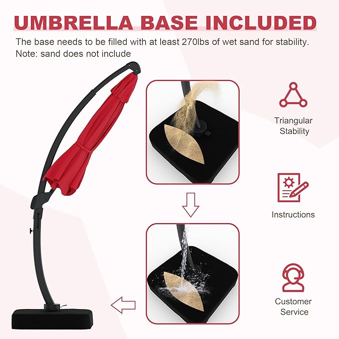 GarveeLife 11FT Cantilever Patio Umbrella With Base Included, Cantilevers Outdoor Umbrella Heavy Duty Offset, Aluminium Curved Cantilever Umbrella