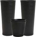 Worth 2 Pack 28" Tall Narrow Metal Planter with Inside Pot for Indoors or Outdoors, Deck, Patio or Front Porch, Hand-Hammered Texture, Black