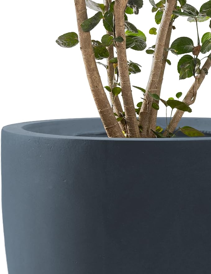 Kante 20",16.5",13.4" Dia Round Concrete Planters (Set of 3), Outdoor Indoor Modern Decorative Plant Pots with Drainage Hole & Rubber Plug for Home & Garden, Charcoal