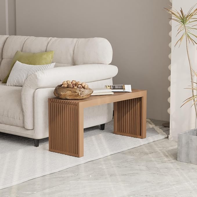 Bamboo Dining Bench, 35 inch Farmhouse Decor Indoor Kitchen Table Bench, Entryway Shoe Rack Bench, Outdoor Bench, Solid Bamboo Benches for Living Room, Hallway, Bedroom, Bathroom (Brown, Long)
