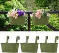 3 Pack Metal Railing Planters, 10.5" Oval Hanging Flower Pots with Detachable Hooks & Drainage Holes, Fits Rails up to 2.36", Galvanized Iron Fence Bucket for Balcony Garden Patio - Green