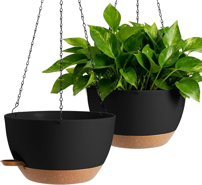13-inch Oversized Hanging Planter Set of Two,Planters for Indoor and Outdoor Plants.Place Plant pots Across Diverse Settings Including windowsills,Living Room,and Gardens.Black-Brown
