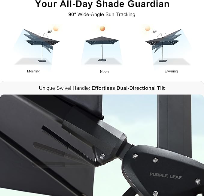 PURPLE LEAF 9' X 12' Right-left Tilt Patio Umbrella with Base Outdoor Cantilever Swivel Rectangle Umbrella Aluminum Offset Umbrella with 360-degree Rotation for Garden Deck Pool Patio Grey