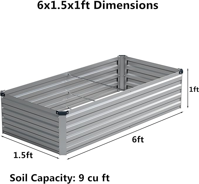 6x1.5x1 ft(2 Pack) Galvanized Raised Garden Bed,Outdoor Planter Box Metal Patio Kit Planting Bed for Vegetables Flowers and Succulents,Silver