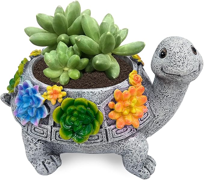Turtle Succulent Planter, Resin Material, Indoor/Outdoor Use, Cute Decor, 5.9" x 3.94" x 3.15"