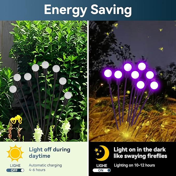 Solar Garden Lights Outdoor Waterproof, 4 Pack 32 LED Swaying Light Firefly Light Outdoor Decor Lights for Garden Gifts for Pathway Party Christmas Decoration, Purple