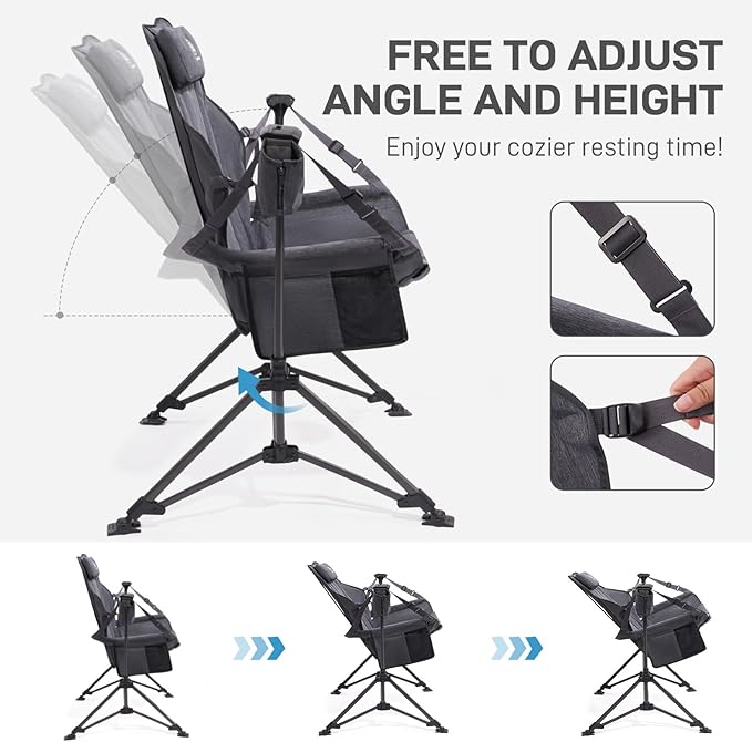 EVER ADVANCED Padded Hammock Camping Chair, Oversized Heavy Duty Swing Chair with Detachable Cup Holder, Portable Folding Rocking Camping Chair, Support Up to 400lbs