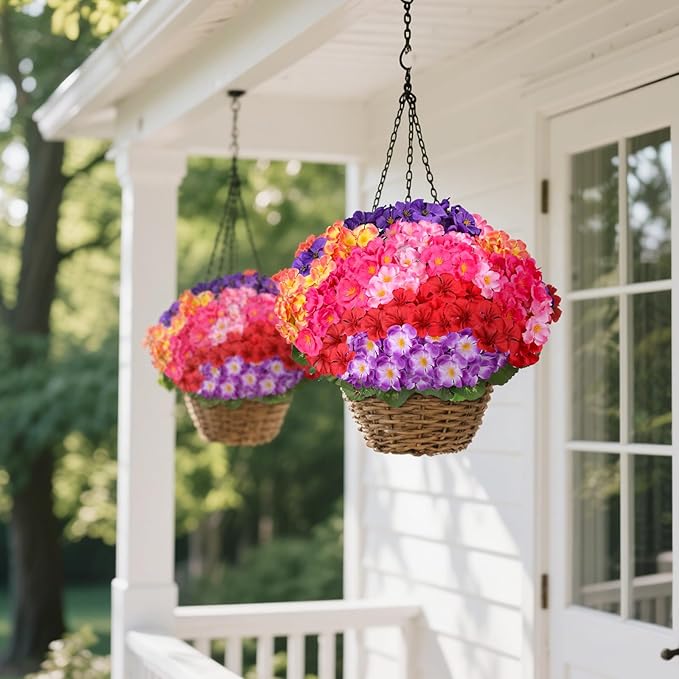 Artificial Geraniums Flowers for Outdoors, 6 Bundles Realistic Silk Fake Geranium, No Fade Faux Plants for Hanging Baskets, Window Boxes, Pots - Porch, Patio, Garden Decor(6 Color)