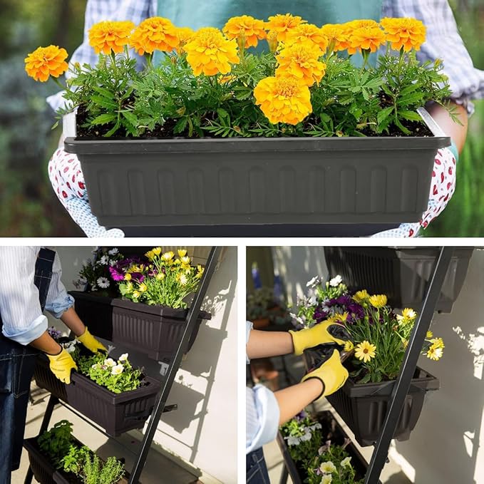 Homdox 5-Tier Elevated Garden Bed with Lockable Caster Wheels - Freestanding Vertical Raised Bed with 5 Garden Planter Boxes- Perfect to Grow Vegetables Herbs Flowers Indoor(Black)