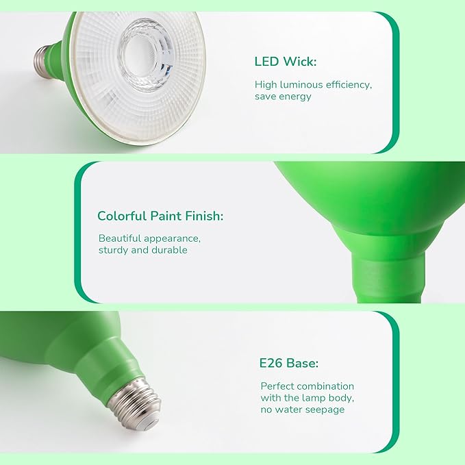 EDISHINE St.Patrick's Day/Easter Decorations PAR38 Green LED Flood Light Bulbs, Dimmable LED Light Bulb, 18W(120W Equivalent), Outdoor Weatherproof Light Bulb, E26 Base, 2 Pack