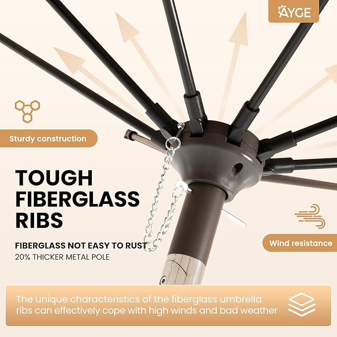 Ayge 9FT Large Outdoor Patio Umbrella Market Table Umbrella-UV Resistant, Easy Push Button Tilt and Crank, 8 Sturdy Fiberglass Ribs Heavy-Duty Pool Umbrella for Deck, Backyard,Garden,Red