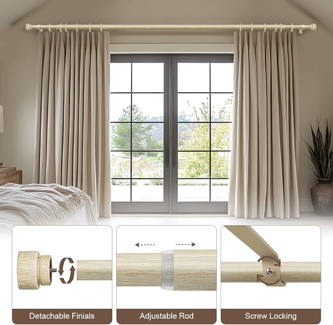 Antique White Curtain Rods for Windows 28 to 48 Inches Heavy Duty Adjustable 1" Diameter Window Rod with Decorative Finials for Bedroom Living Room Kitchen Outdoor Farmhouse