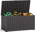 NEWBULIG 60 Gallon Deck Box, Waterproof Outdoor Storage Box with Lockable Lid, Patio Furniture Bench & Side Table, Outside Storage Container, Tool-Free Assembly, for Garden, Pool, Brown
