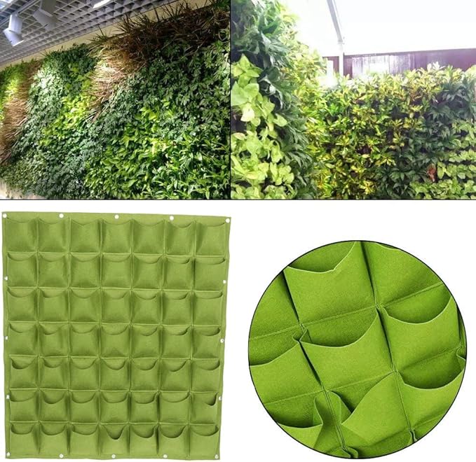 Hanging Planting Grow Bags, 49 Pockets Hanging Vertical Wall Planter Wall Mounted Grow Bag Outdoor Indoor Gardening Vertical Greening Flower Container, Planting Bags Storage Bags(1.0 m × 1.0 m, Green)