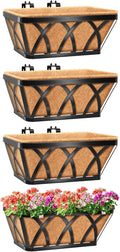 Riare 4 Pack 16 Inch Metal Railing Planter Window Box with Coco Liner- Adjustable Window Flower Boxes for Railings, Hanging Rail Planters for Deck, Balcony, Porch, Fence, Indoor Outdoor Plants