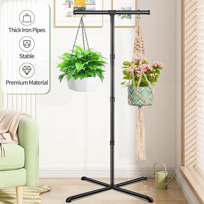 Plant Hanger Indoor, Hanging Plant Stand Heavy Duty Metal Standing Plant Hanger with 4 Hooks Hanging Plant Holder Hanging Planter for Indoor Plants Bedroom Living Room Balcony