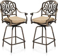 VINGLI Outdoor Swivel Bar Stools Set of 2, Cast Aluminum Patio Bar Height Chairs, All-Weather Bar Dining Chairs Outdoor Swivel Patio Furniture (Elizabethan Back)