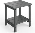 GarveeLife Outdoor Side Table 2-Tier, 18 in HDPE All Weather Resistant Patio Side Tables for Outside, End Table for Patio Pool Deck Indoor Backyard, Grey