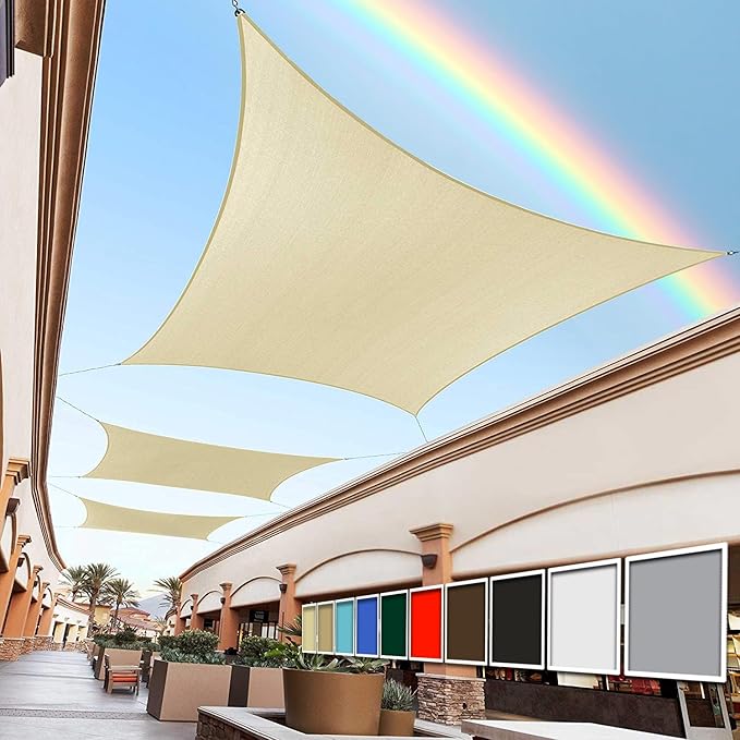Royal Shade 10' x 20' Beige Rectangle Sun Shade Sail Canopy Outdoor Patio Fabric Screen Awning RTAPR1020 - UPF50+ 95% UV Blockage, Heavy Duty, Water & Air Permeable (We Make Custom Size)