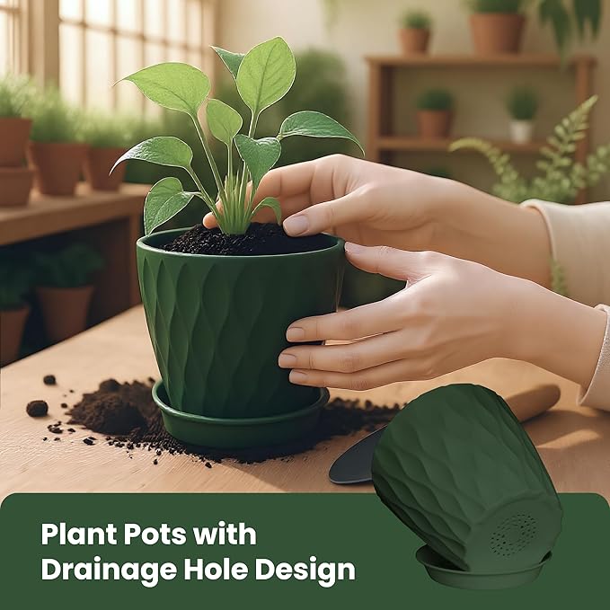 7/6.5/6/5.5/5/4.5/4 inch Plastic Plant Pots, 7 Pack Flower Planter for Indoor Outdoor Plant, Planters with Drainage Holes and Trays (Colorful)