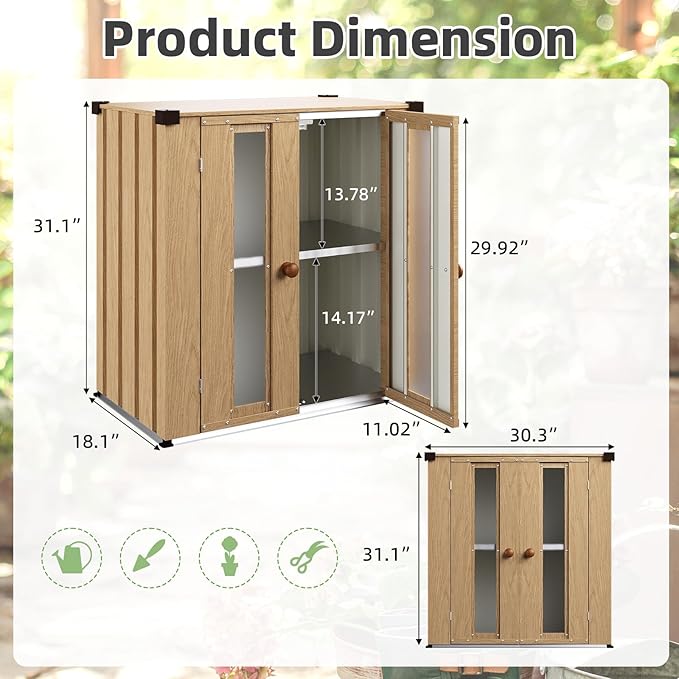 AECOJOY Outdoor Storage Cabinet Waterproof with Shelves, Small Vertical Garden Storage Sheds, Garden Sheds & Outdoor Storage Cabinet Weatherproof for Patio Wood Grain
