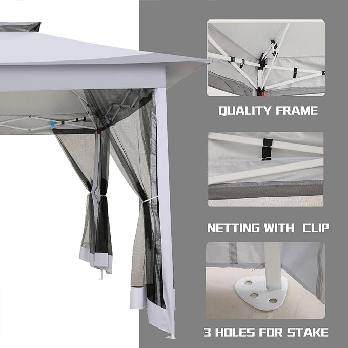 COBIZI 12x12 Pop Up Gazebo On Clearance - Upgrade Easy Up Metal Outdoor Canopy Waterproof - Portable Gazebo with Mosquito Nettings, 4 Ropes 8 Stakes and Carry Bag for Patio Garden(Light Gray)