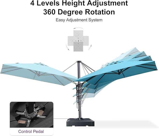 PURPLE LEAF 8' X 8' Patio Umbrella for Pool 7' High Offset Outdoor Cantilever Umbrella Swimming Pool Umbrella with 360°Rotation for Poolside Turquoise Blue