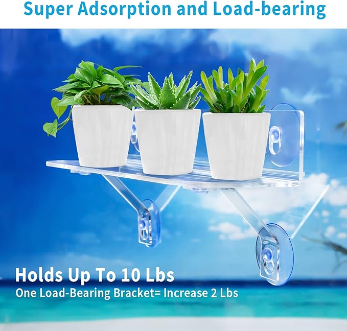 12 Inch 2 Pack Plant Window Boxes Shelf Sill Suction Cup Planter, 5-Inch Extra Wide Window Sill Extender with Load Bearing Bracket for Herbs, Succulents, Clear Acrylic Indoor Plant Stand, Planter Holder