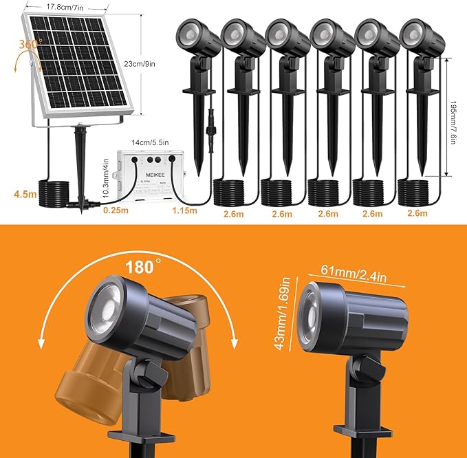 MEIKEE 6 in 1 RGB Solar Landscape Lights with Remote, RGB Color Changing LED Solar Spotlights, Outdoor Waterproof RGB Spot Lights for Garden Party Wedding Christmas Festival