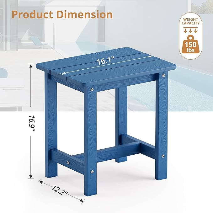 LUE BONA Outdoor Side Table Set of 2, HDPS Small Outdoor Table, Adirondack Side Table, Outside End Table for Patio, Porch, Deck, Weather Resistant/Easy Maintenance/Indoor or Outside Use, Navy Blue