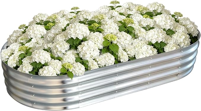 Galvanized Raised Garden Bed Outdoor, Large Raised Bed for Gardening, 6x3x1ft Oval Metal Planter Box for Vegetables, Fruits, Flowers, Silver