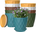 10 Pack 5 Inch Plant Pots with Drainage and Saucers, Multicolour Plastic Flower Pots for Indoor and Outdoor Plants, Stackable Nursery Planters for Houseplants and Herbs, Multicolour