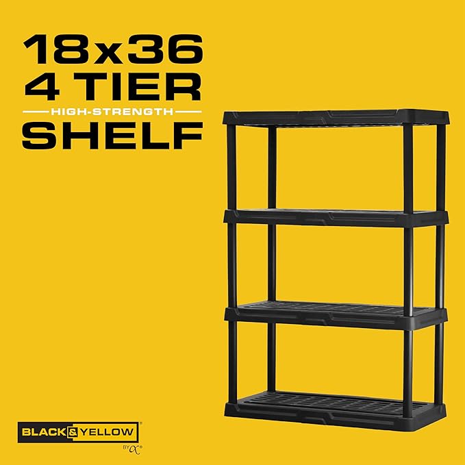 CENTREX CX 4-Tier Heavy Duty Plastic Storage Shelves that Support up to 150lbs/shelf, Organization and Storage, Weather-Resistant Design, Easy Assembly, 2 Pack, Black (53”H x 36”W x 18”D)