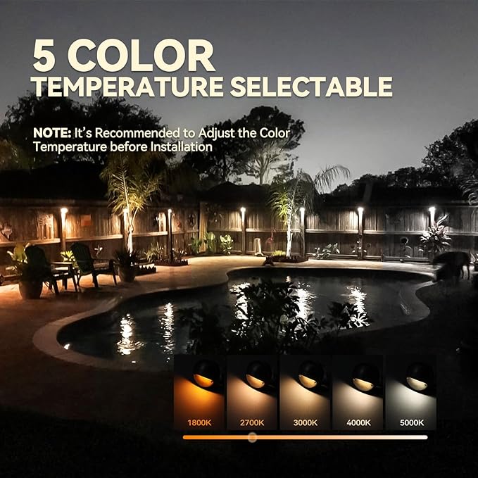 LEONLITE 12-Pack Update 5CCT LED Low Voltage Deck Lights, 180LM 3.74inch Landscape Step Railing Fence Light, 12-24V AC/DC, CRI90, Die-cast Aluminum Housing & Frosted Glass Lens, UL Cord, Bronze