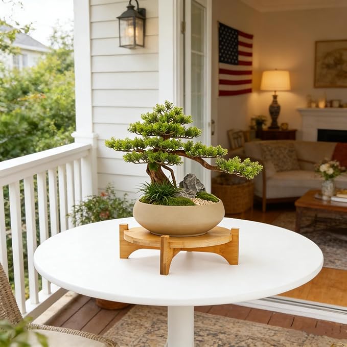 2 Pack Bamboo Plant Stand, Mid Century Modern Planter Stand, Detachable Flower Pot Holder, Sturdy Potted Plant Rack for Indoor Outdoor Garden Home, Fits Up to 8 Inch Planter (Pot Not Included)