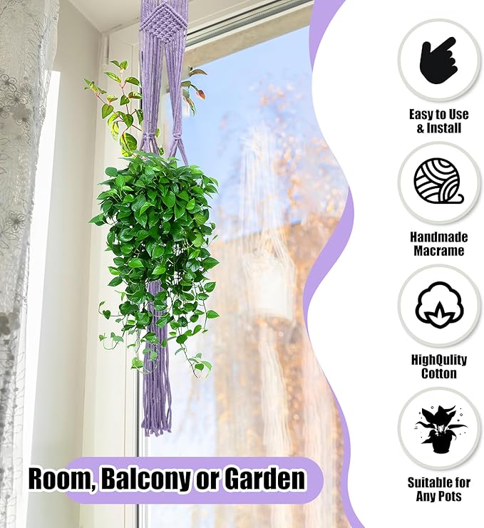 Hoteam 12 Pcs Macrame Plant Hangers Macrame Hanging Planters for Indoor Plants Handmade Boho Hanging Baskets Flower Pots Holder for Outdoor Home Wall Decor