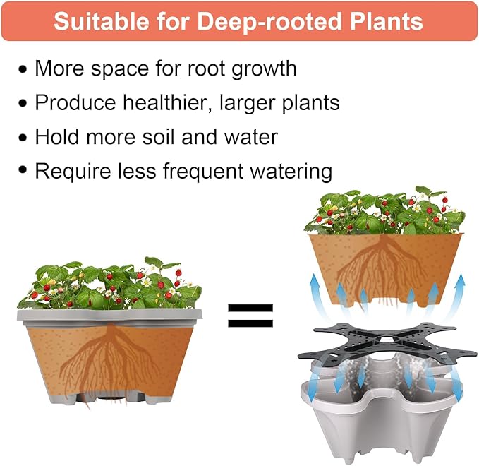 GameXcel Vertical Planter 7 Tier Stackable Planters Garden Planters Strawberry Herb Flower and Vegetable Planter Indoor Outdoor Gardening Pots with Removable Wheels and Tools 2-Pack