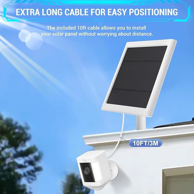 Solar Panel Outdoor for Ring Cameras (White 6P) Spotlight Cam Plus/Pro(Battery) Stick Up Cam/Pro Wireless Outdoor with 10FT/3M Long Cable Dustproof Waterproof