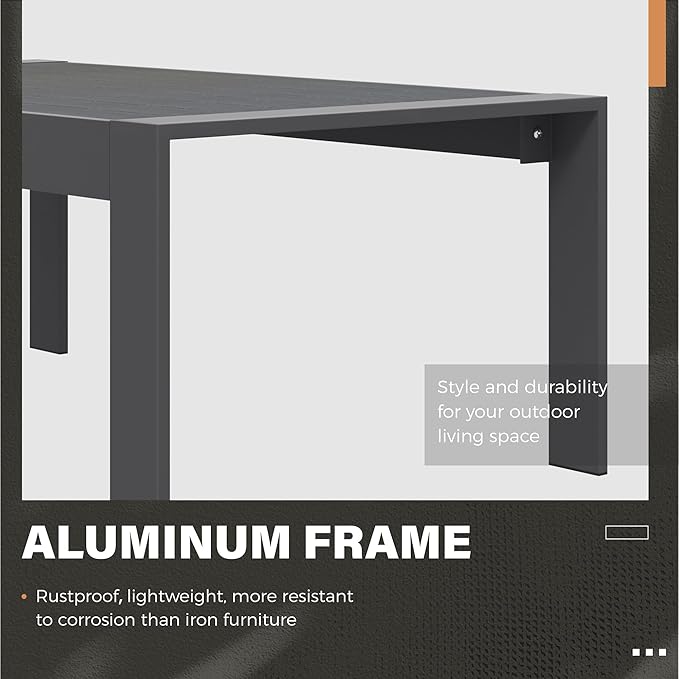 Solaste Aluminum Outdoor Coffee Table, All-Weather Rectangle Metal Patio Coffee Table Furniture for Balcony, Garden, Indoor or Outdoor Use, Dark Grey